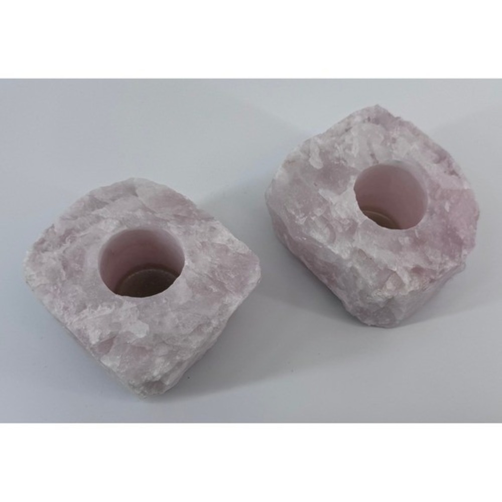 Rose Quartz Crystal Candle Tealight Votive Holders Set of 2 Raw Gemstone Carved - Picture 2 of 16